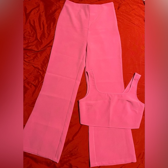 Sincerely Jules Vibrant Pink High Waisted Flare pants with matching crop top set - Picture 2 of 10
